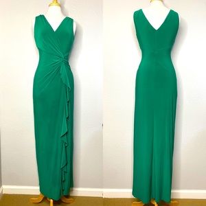LAUREN RALPH LAUREN EVENING Emerald Green Draped Full Length Gown Size 6 Dress